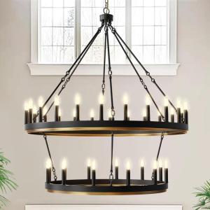 imageL LOHAS LED Black Farmhouse Chandeliers for Dining Room 12Light Wagon Wheel Chandelier Over Table Height Adjustable 32quot Dining Room Light Fixture Modern Chandelier for Kitchen Island Living RoomBlack and Gold