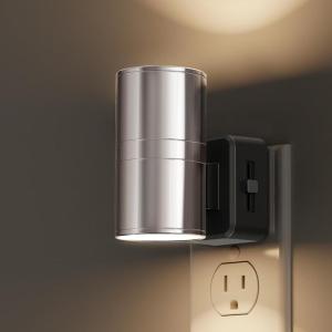 imageL LOHAS LED Night Light Plug in Night Lights Plug into Wall Dusk to Dawn Sensor Adjustable Brightness Soft White Nightlight 3000K 100LM Dimmable Nightlights for Hallway Bedroom Stairway 1 PackSmooth Silver Glossy Plating