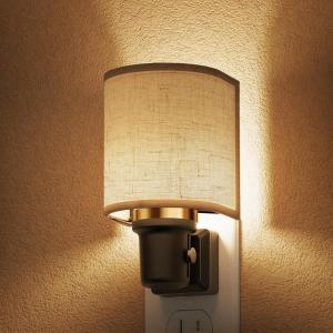imageL LOHAS LED Night Lights Plug into Wall Plug in Night Light Dimmable Soft Warm Nightlight with Light Sensor Rotatable Base Vintage Linen Fabric Nightlights Plug in Wall for Bathroom Kitchen 1PackNatural