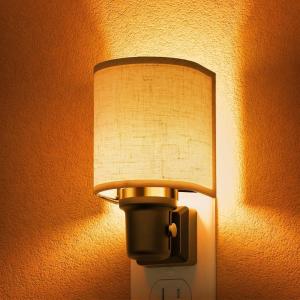 imageL LOHAS LED Night Lights Plug into Wall Plug in Night Light Dimmable Soft Warm Nightlight with Light Sensor Rotatable Base Vintage Linen Fabric Nightlights Plug in Wall for Bathroom Kitchen 1PackNaturalAmber