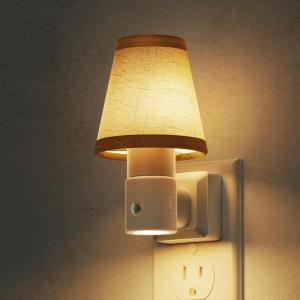 imageL LOHAS LED Night Lights Plug into Wall Plug in Night Light Dimmable Soft Warm Nightlight with Light Sensor Rotatable Base Vintage Linen Fabric Nightlights Plug in Wall for Bathroom Kitchen 1PackBeige3000K