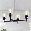 imageL LOHAS LED 5Light Black Chandelier for Dining Room Light Fixture Over Table 25Inch Modern Chandelier with Glass Shades Adjustable Hanging Light Fixture for Kitchen Island Foyer HallwayBlack