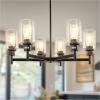 imageL LOHAS LED 5Light Black Chandelier for Dining Room Light Fixture Over Table 25Inch Modern Chandelier with Glass Shades Adjustable Hanging Light Fixture for Kitchen Island Foyer HallwayBlack