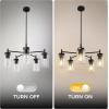 imageL LOHAS LED 5Light Black Chandelier for Dining Room Light Fixture Over Table 25Inch Modern Chandelier with Glass Shades Adjustable Hanging Light Fixture for Kitchen Island Foyer HallwayBlack