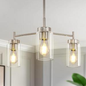 imageL LOHAS LED 5Light Black Chandelier for Dining Room Light Fixture Over Table 25Inch Modern Chandelier with Glass Shades Adjustable Hanging Light Fixture for Kitchen Island Foyer HallwayNickel