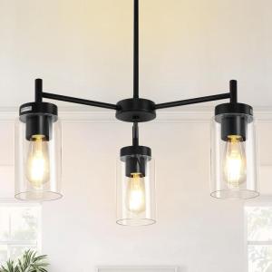 imageL LOHAS LED 5Light Black Chandelier for Dining Room Light Fixture Over Table 25Inch Modern Chandelier with Glass Shades Adjustable Hanging Light Fixture for Kitchen Island Foyer HallwayBlack