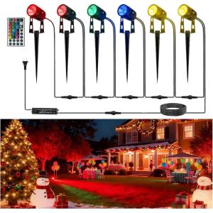 imageL LOHAS LED RGB Dusk to Dawn Low Voltage Landscape Lighting Christmas Outdoor Spotlight with TransformersampampRemote Control IP65 Color Changing Timing Plug in Spotlights for Yard Backyard Pathway 6PackDusk to DawnRGB