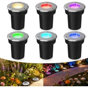 imageLOHAS RGB Low Voltage Landscape Lighting Dusk to Dawn Outdoor Lighting LED 12V Outdoor Inground Lights with Connectors Color Changing Pathway Lights for Garden Yard Patio IP65 Waterproof 6 Pack