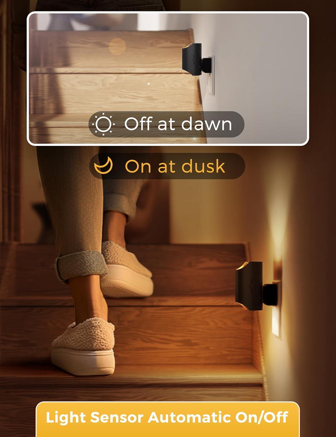 image4 Pack Night Light Dimmable Night Lights Plug into Wall Dusk to Dawn Sensor Soft White Light Daylight White Light 0100LM