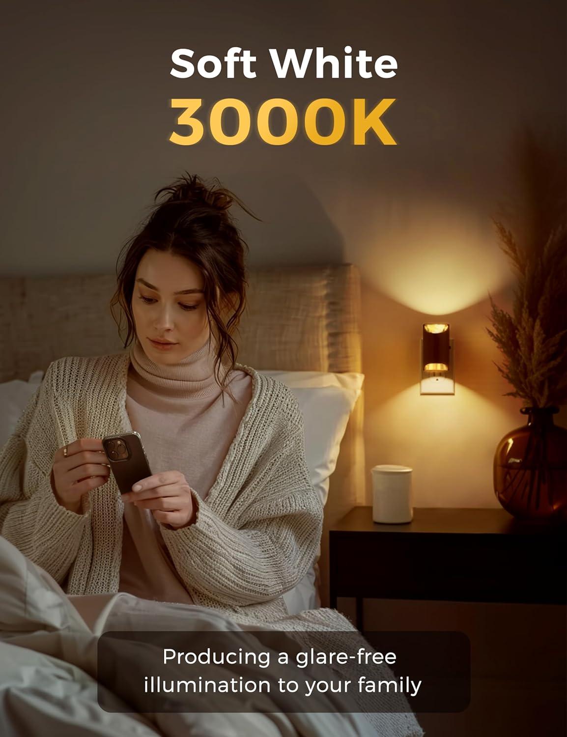 image4 Pack Night Light Dimmable Night Lights Plug into Wall Dusk to Dawn Sensor Soft White Light Daylight White Light 0100LM