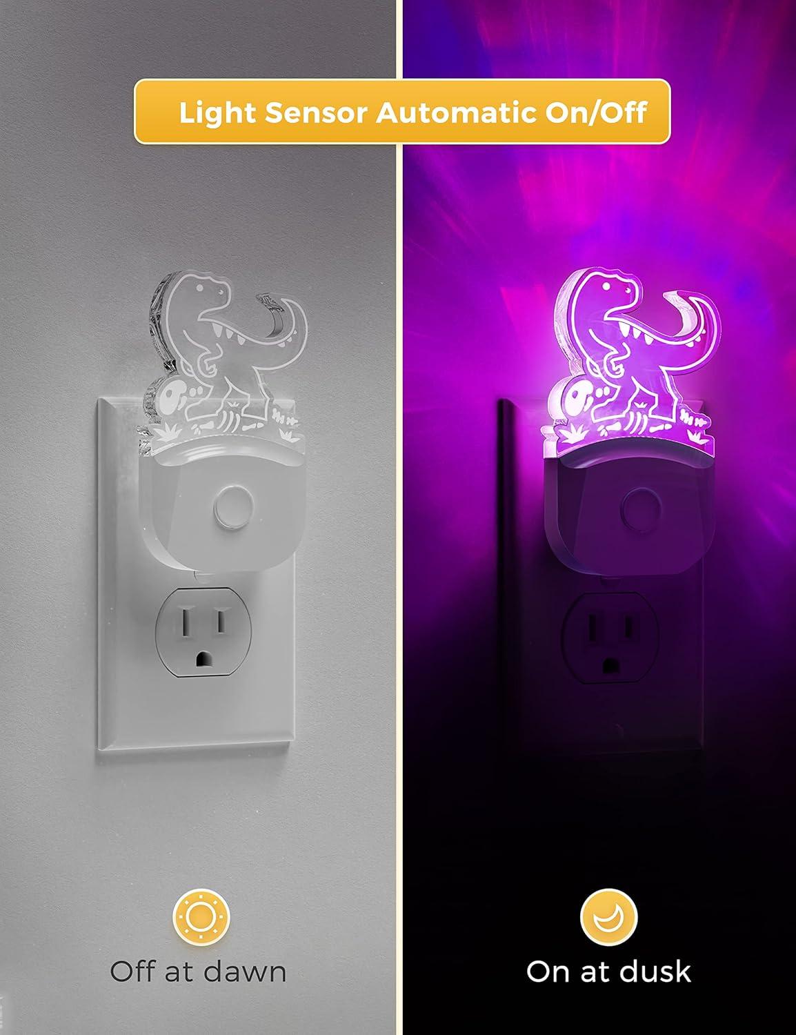 imageL LOHAS LED Dinosaur Night Light with Dusk to Dawn Sensor Dinosaur Nightlight for Boys Stegosaurus LED Night Light Plug in RGB  Soft White 3 Modes for Nursery Kids Gifts Bedroom2 PackVelociraptor