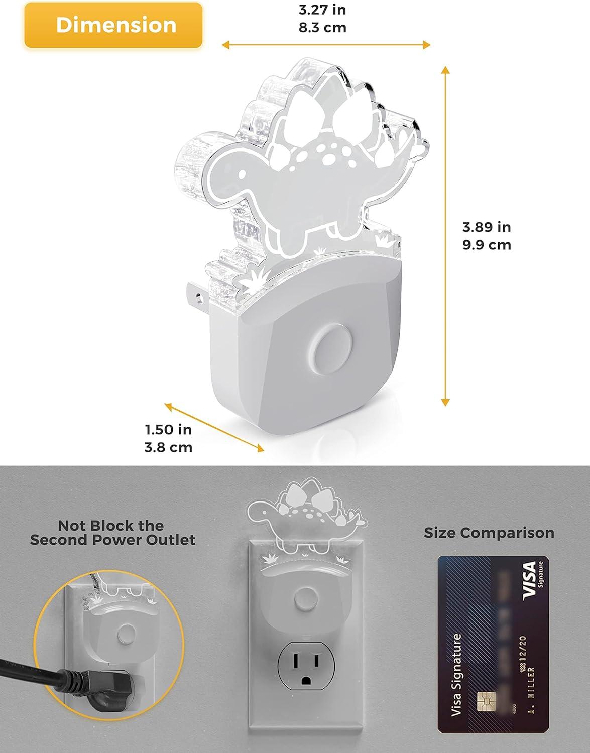 imageL LOHAS LED Dinosaur Night Light with Dusk to Dawn Sensor Dinosaur Nightlight for Boys Stegosaurus LED Night Light Plug in RGB  Soft White 3 Modes for Nursery Kids Gifts Bedroom2 PackStegosaurus