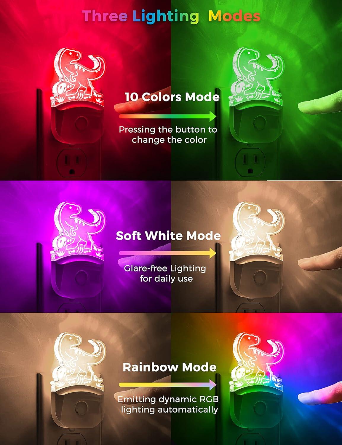 imageL LOHAS LED Dinosaur Night Light with Dusk to Dawn Sensor Dinosaur Nightlight for Boys Stegosaurus LED Night Light Plug in RGB  Soft White 3 Modes for Nursery Kids Gifts Bedroom2 PackVelociraptor