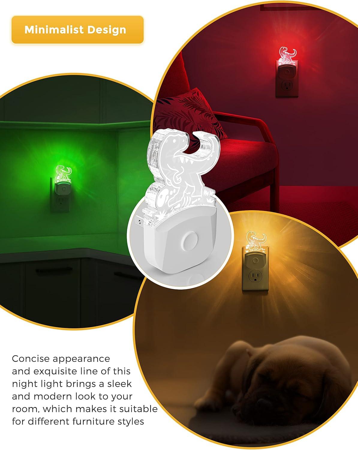 imageL LOHAS LED Dinosaur Night Light with Dusk to Dawn Sensor Dinosaur Nightlight for Boys Stegosaurus LED Night Light Plug in RGB  Soft White 3 Modes for Nursery Kids Gifts Bedroom2 PackVelociraptor