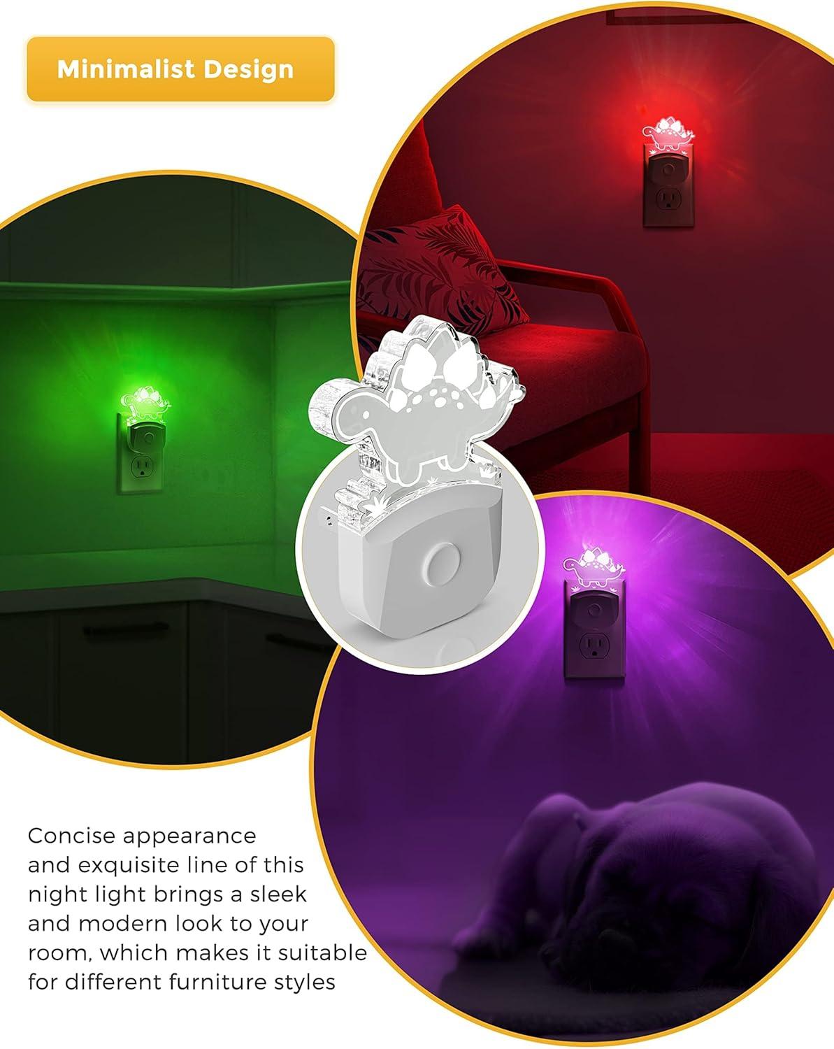 imageL LOHAS LED Dinosaur Night Light with Dusk to Dawn Sensor Dinosaur Nightlight for Boys Stegosaurus LED Night Light Plug in RGB  Soft White 3 Modes for Nursery Kids Gifts Bedroom2 PackStegosaurus