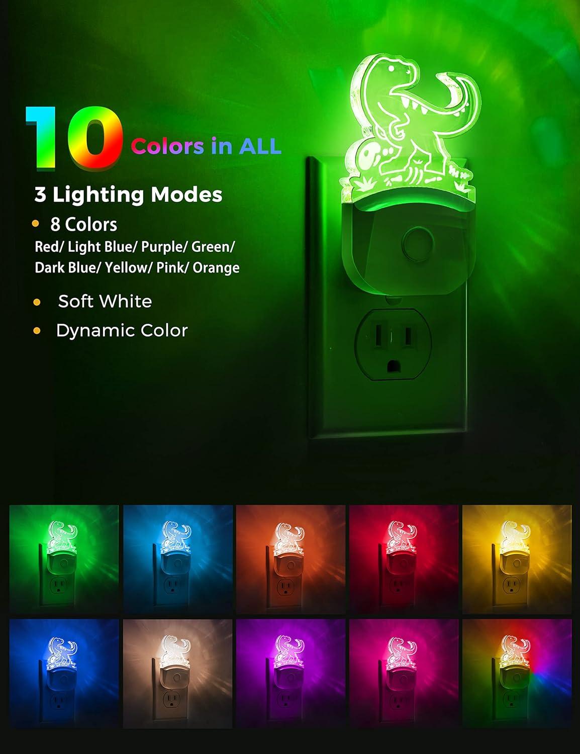 imageL LOHAS LED Dinosaur Night Light with Dusk to Dawn Sensor Dinosaur Nightlight for Boys Stegosaurus LED Night Light Plug in RGB  Soft White 3 Modes for Nursery Kids Gifts Bedroom2 PackVelociraptor