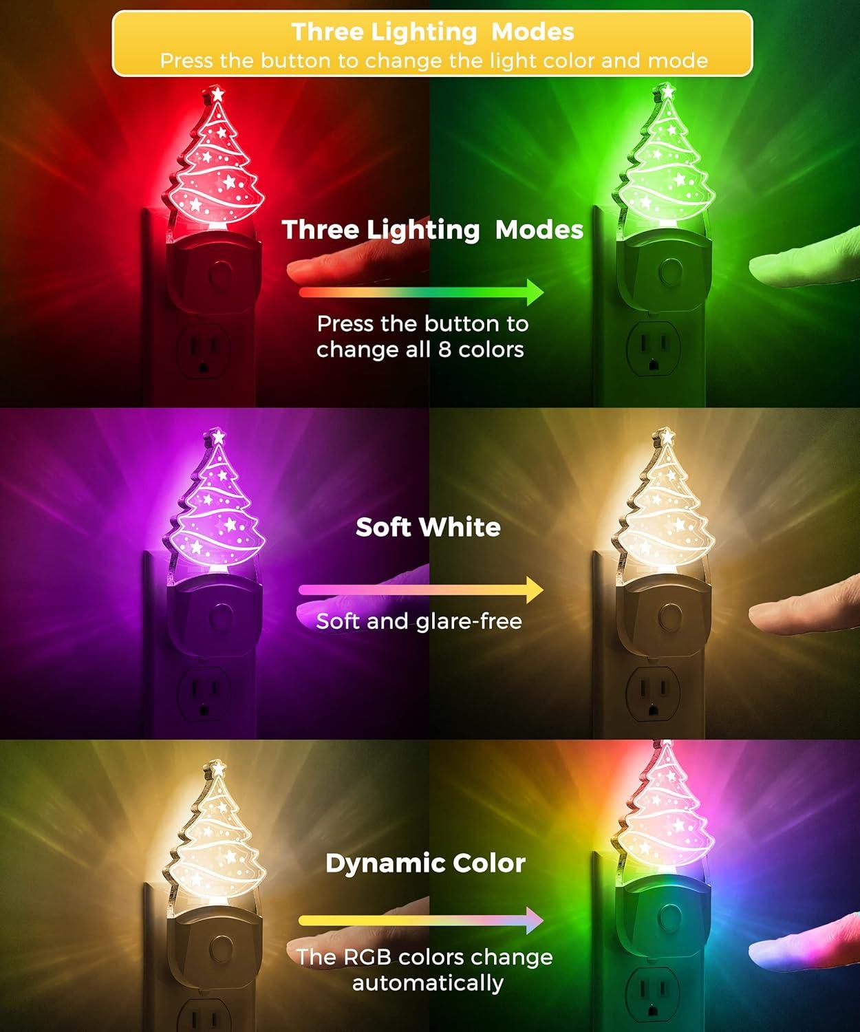 imageL LOHAS LED Dinosaur Night Light with Dusk to Dawn Sensor Dinosaur Nightlight for Boys Stegosaurus LED Night Light Plug in RGB  Soft White 3 Modes for Nursery Kids Gifts Bedroom2 PackChristmas Tree