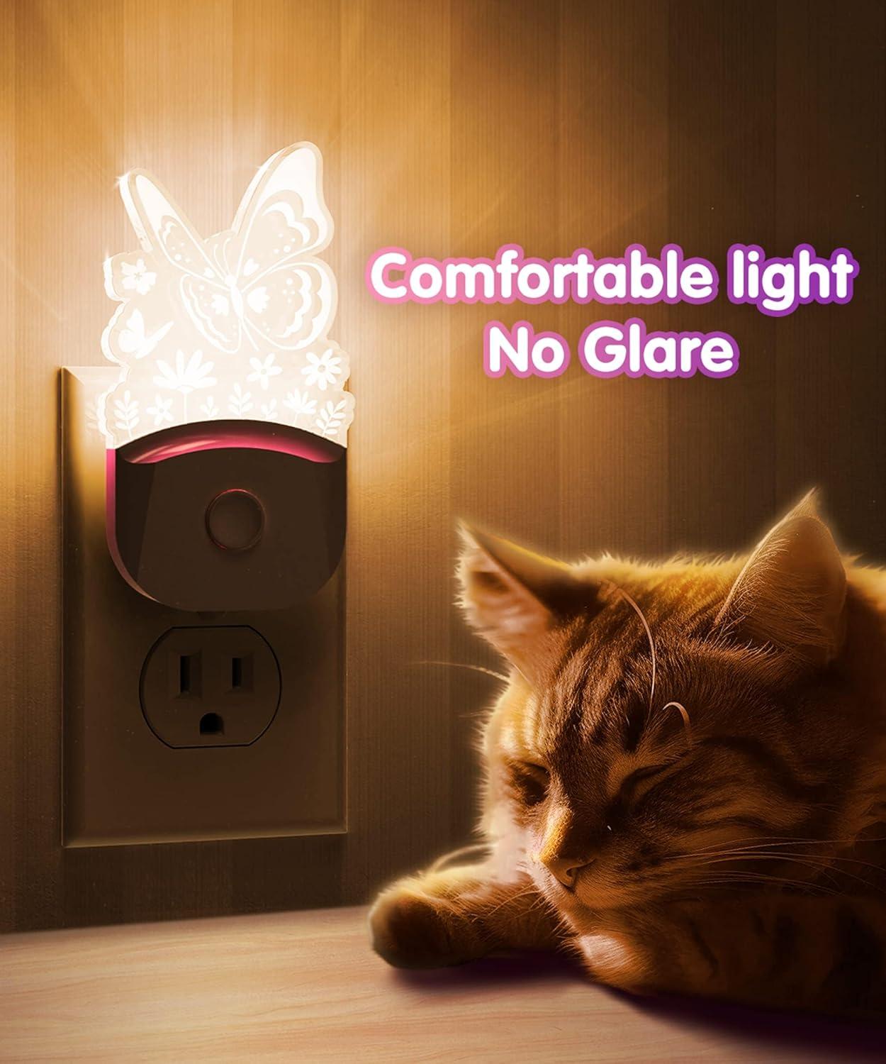 imageL LOHAS LED Dinosaur Night Light with Dusk to Dawn Sensor Dinosaur Nightlight for Boys Stegosaurus LED Night Light Plug in RGB  Soft White 3 Modes for Nursery Kids Gifts Bedroom2 PackButterfly