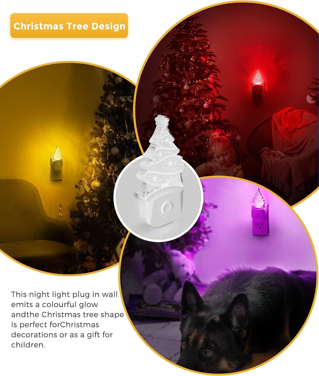 imageL LOHAS LED Dinosaur Night Light with Dusk to Dawn Sensor Dinosaur Nightlight for Boys Stegosaurus LED Night Light Plug in RGB  Soft White 3 Modes for Nursery Kids Gifts Bedroom2 PackChristmas Tree