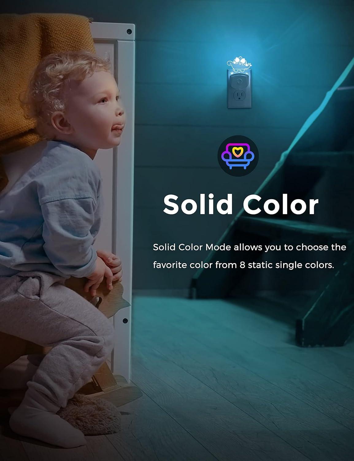 imageL LOHAS LED Dinosaur Night Light with Dusk to Dawn Sensor Dinosaur Nightlight for Boys Stegosaurus LED Night Light Plug in RGB  Soft White 3 Modes for Nursery Kids Gifts Bedroom2 PackStegosaurus