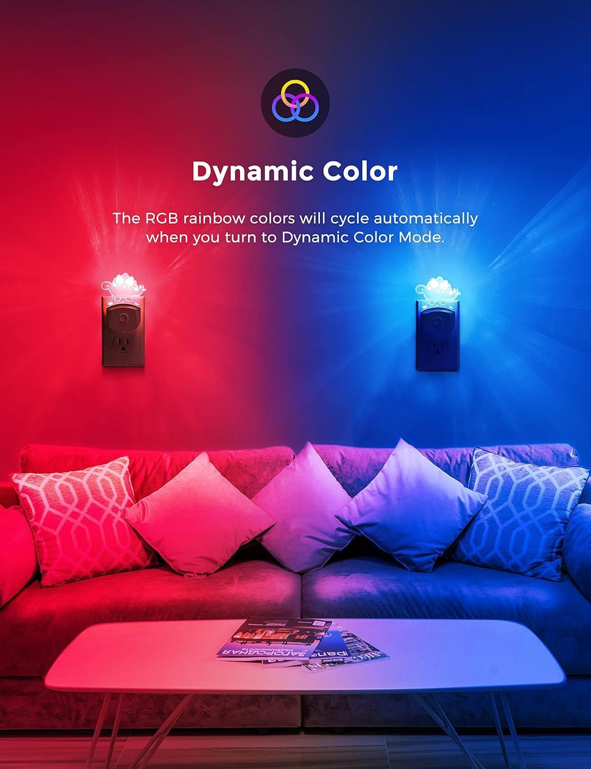 imageL LOHAS LED Dinosaur Night Light with Dusk to Dawn Sensor Dinosaur Nightlight for Boys Stegosaurus LED Night Light Plug in RGB  Soft White 3 Modes for Nursery Kids Gifts Bedroom2 PackStegosaurus