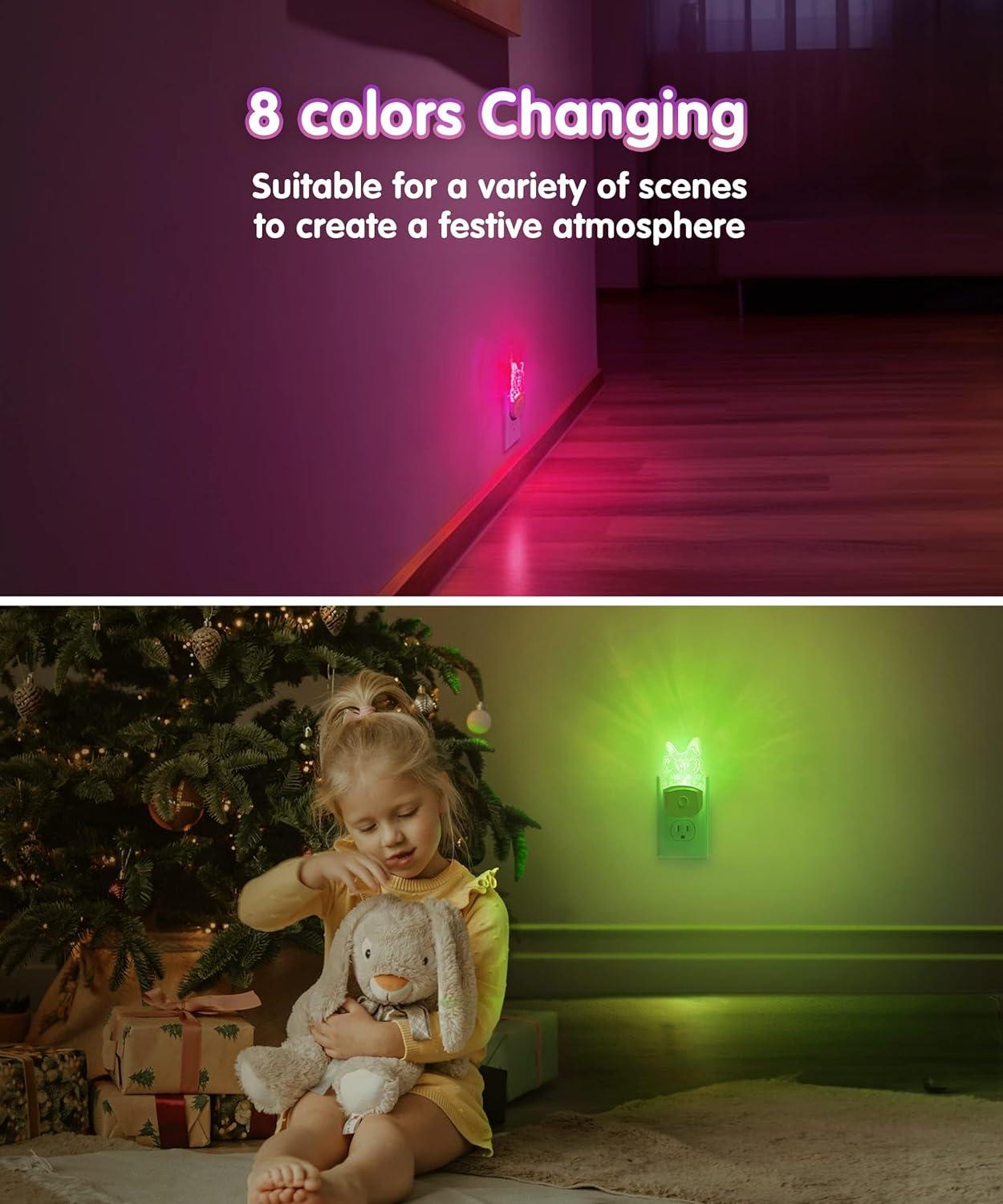 imageL LOHAS LED Dinosaur Night Light with Dusk to Dawn Sensor Dinosaur Nightlight for Boys Stegosaurus LED Night Light Plug in RGB  Soft White 3 Modes for Nursery Kids Gifts Bedroom2 PackButterfly