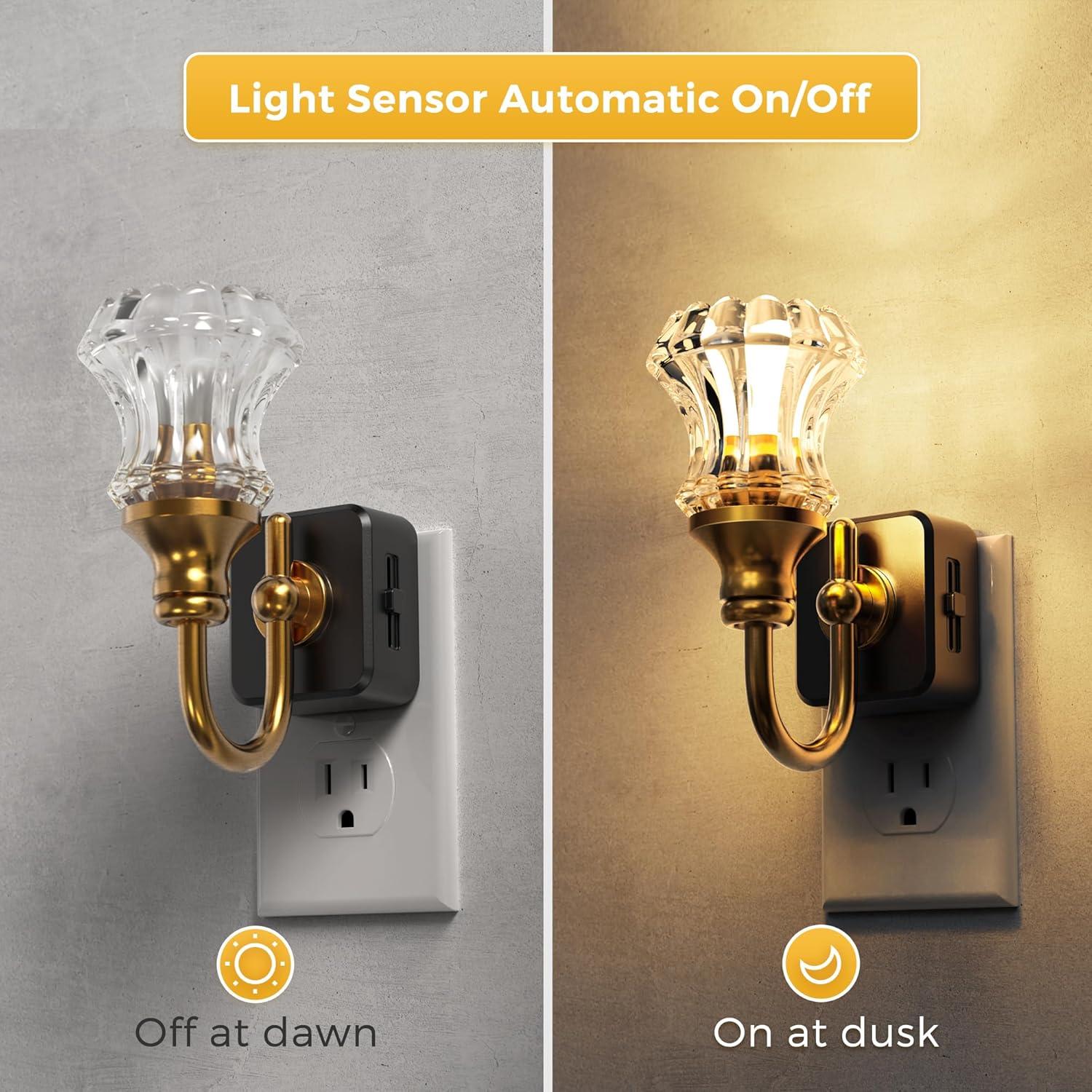 imageL LOHAS LED Night Lights Plug into Wall 3000K Soft White LED Floral Night Lights with Dusk to Dawn Sensor 0100lm Adjustable Brightness for Hallway Bedroom Stairway