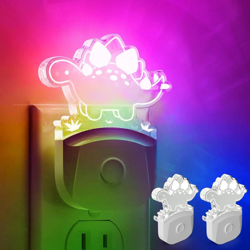 imageL LOHAS LED Dinosaur Night Light with Dusk to Dawn Sensor Dinosaur Nightlight for Boys Stegosaurus LED Night Light Plug in RGB  Soft White 3 Modes for Nursery Kids Gifts Bedroom2 PackStegosaurus