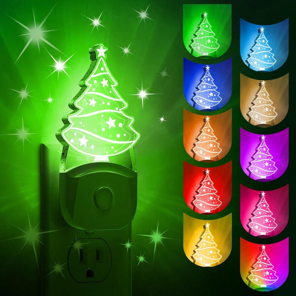 imageL LOHAS LED Dinosaur Night Light with Dusk to Dawn Sensor Dinosaur Nightlight for Boys Stegosaurus LED Night Light Plug in RGB  Soft White 3 Modes for Nursery Kids Gifts Bedroom2 PackChristmas Tree