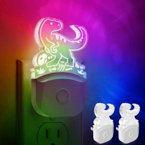 imageL LOHAS LED Dinosaur Night Light with Dusk to Dawn Sensor Dinosaur Nightlight for Boys Stegosaurus LED Night Light Plug in RGB  Soft White 3 Modes for Nursery Kids Gifts Bedroom2 PackVelociraptor