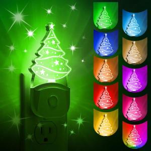 imageL LOHAS LED Dinosaur Night Light with Dusk to Dawn Sensor Dinosaur Nightlight for Boys Stegosaurus LED Night Light Plug in RGB  Soft White 3 Modes for Nursery Kids Gifts Bedroom2 PackChristmas Tree